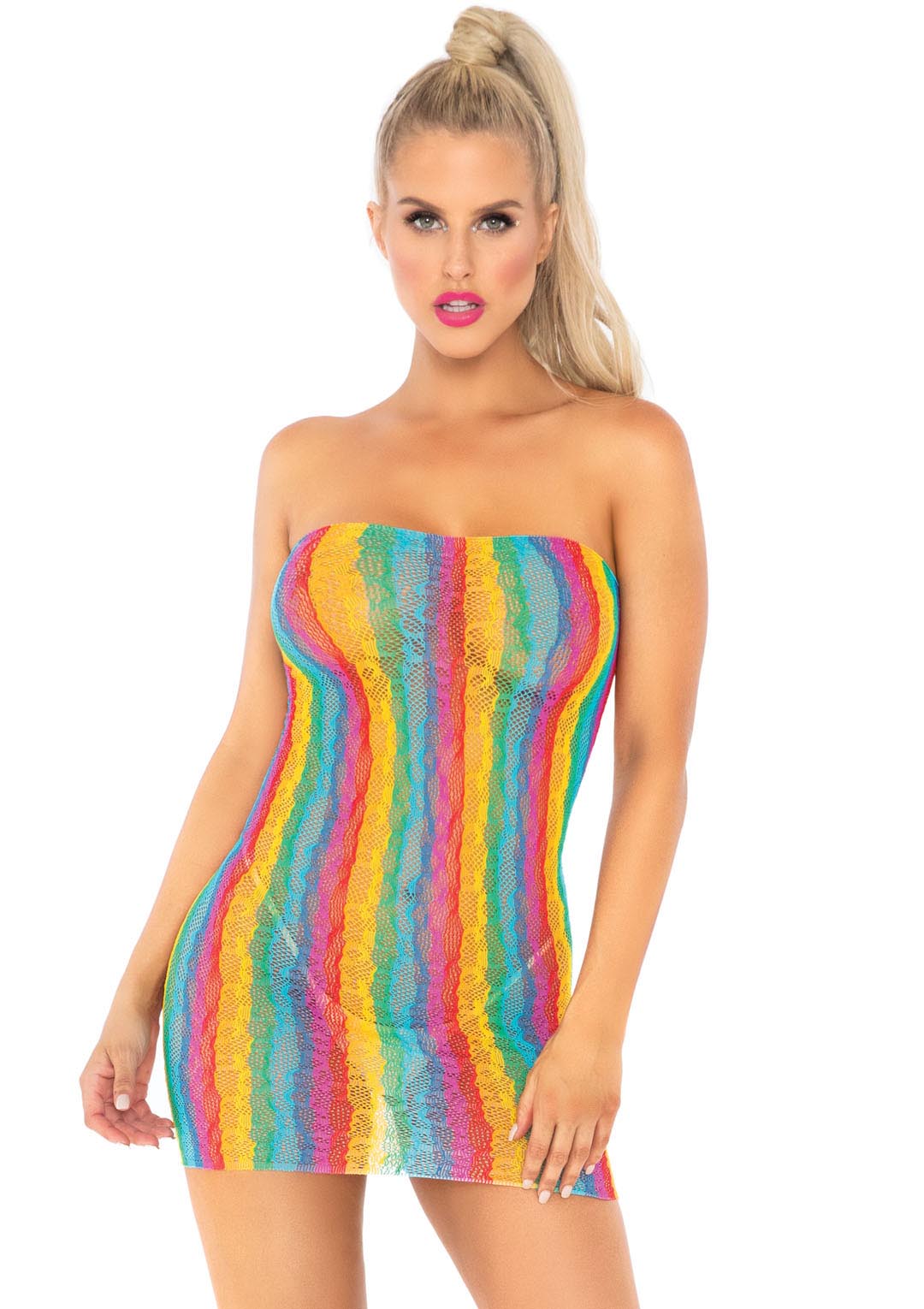 Rainbow Leopard Lace Tube Dress - One Size - Multicolor