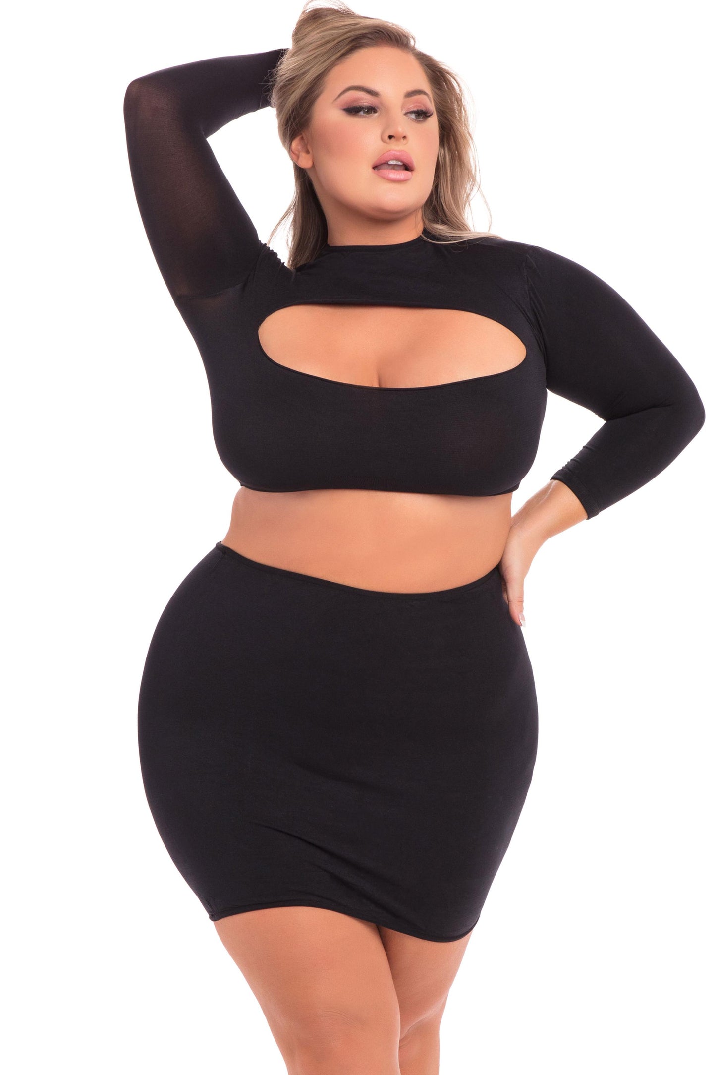 Pink Lipstick - Stop and Stare 2 Pc Skirt Set - 1x-2x - Black