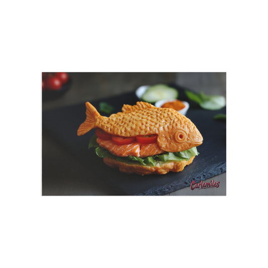 Salmon Burger Fine Art Postcards - Playful Fish Sandwich Collection