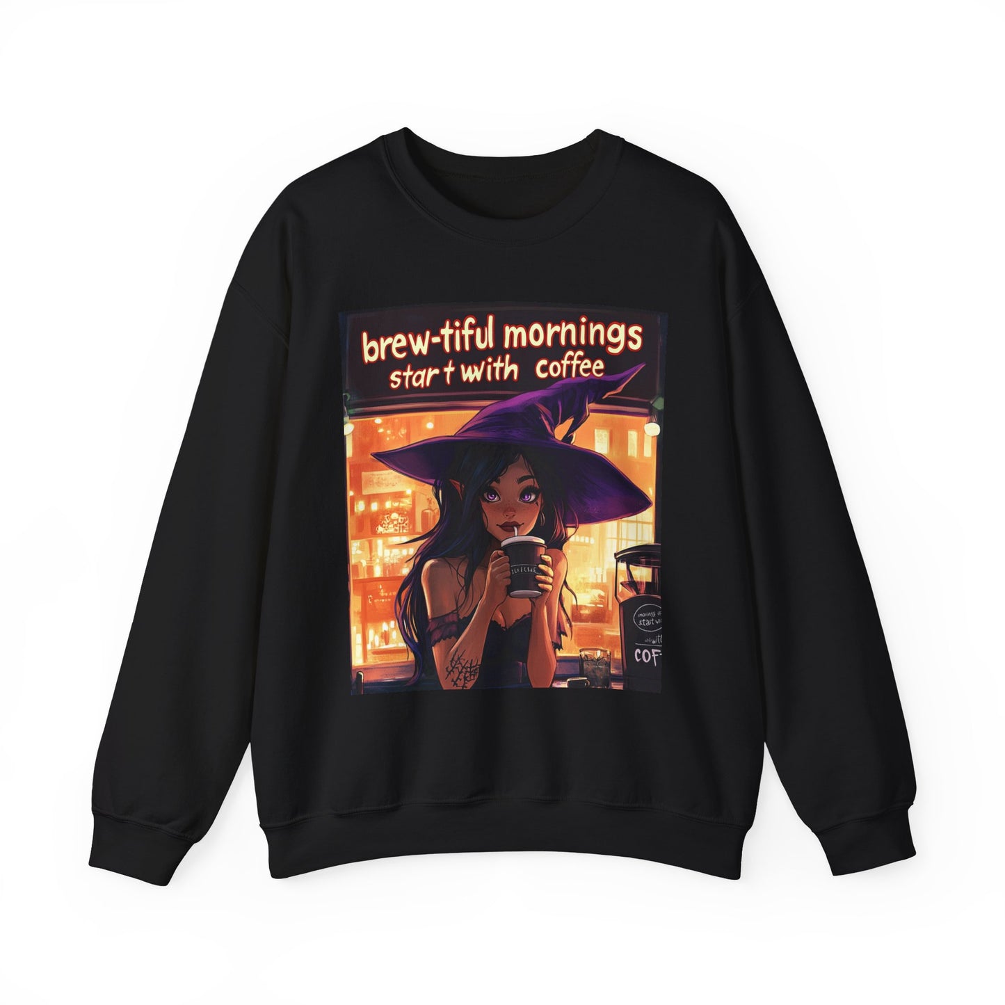 Brew-tiful Mornings Start With Coffee Unisex Heavy Blend™ Crewneck Sweatshirt