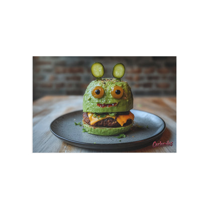 Alien Avocado Pickle Burger Fine Art Postcards - Perfect for Food Lovers and Quirky Decor