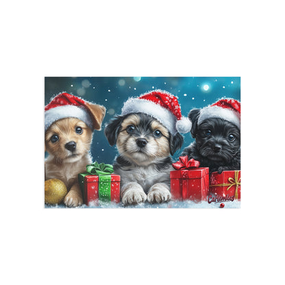 Christmas Puppy Fine Art Postcards - Holiday Greeting Cards with Christmas Dogs