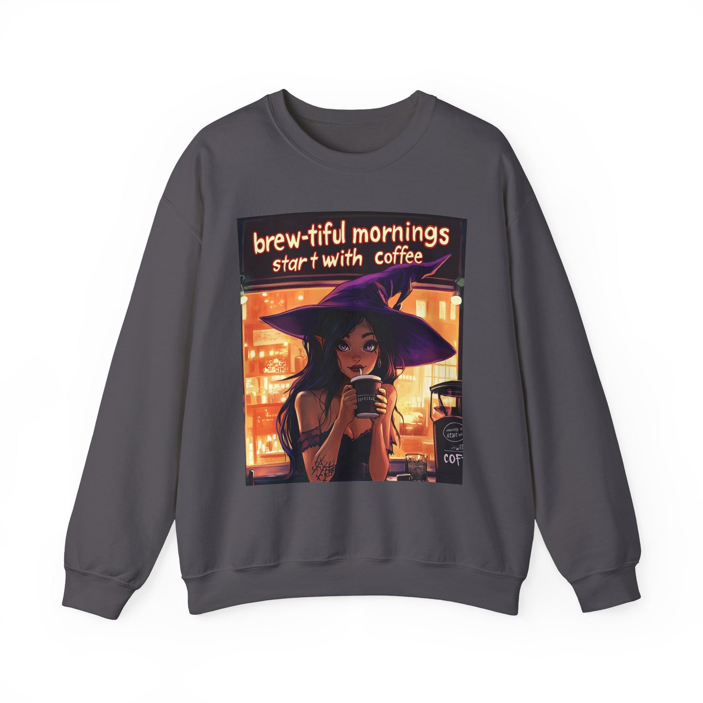 Brew-tiful Mornings Start With Coffee Unisex Heavy Blend™ Crewneck Sweatshirt