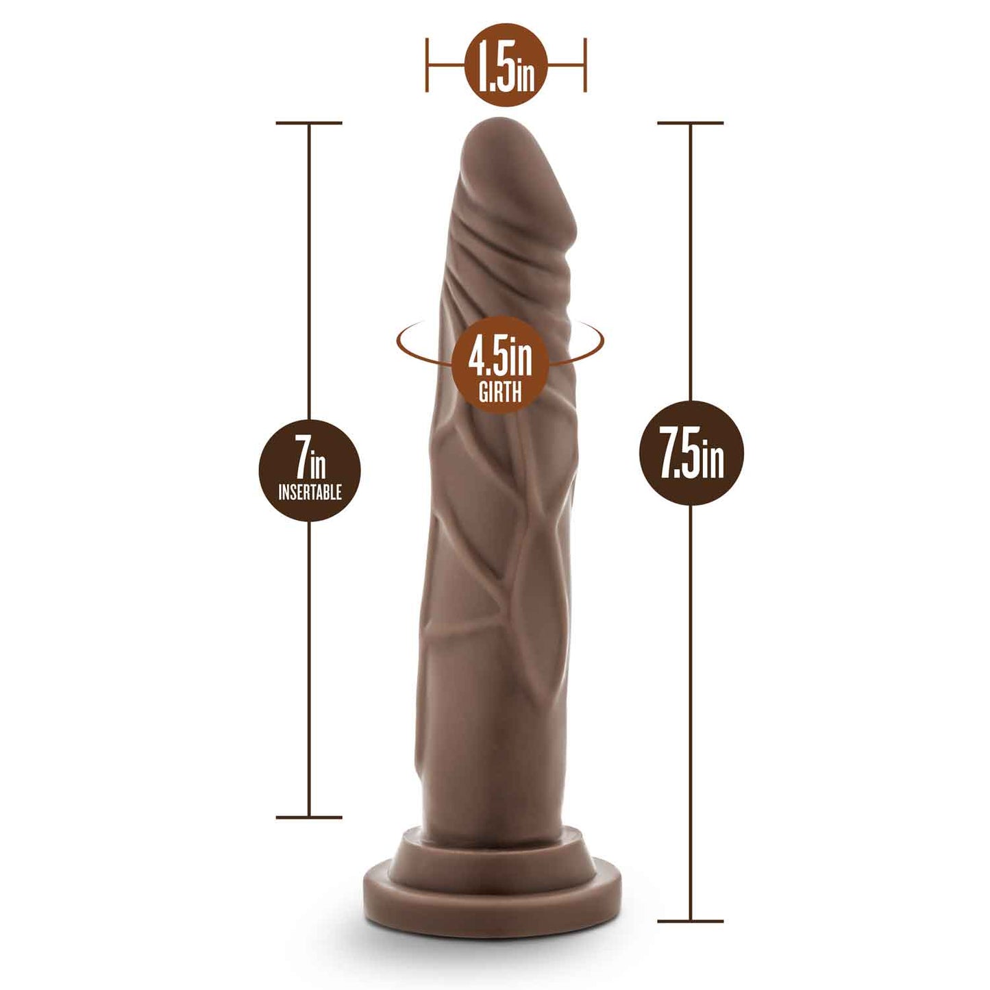 Dr. Skin Silicone - Dr. Carter - 7 Inch Dong With  Suction Cup - Chocolate