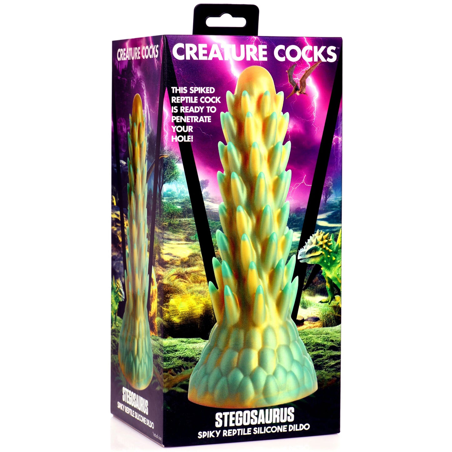 Stegosaurus Spiky Reptile Silicone Dildo - Green