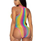 Rainbow Striped Halter Bodysuit With Snap Crotch - One Size - Multicolor