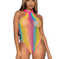 Rainbow Striped Halter Bodysuit With Snap Crotch - One Size - Multicolor