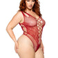 Net and Lace Bodysuit - 1x/2x - Burgundy