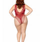 Net and Lace Bodysuit - 1x/2x - Burgundy