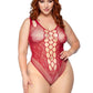 Net and Lace Bodysuit - 1x/2x - Burgundy