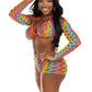 3 Pc Net Bra Top With Shrug and Boy Shorts - One  Size - Multicolor