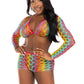 3 Pc Net Bra Top With Shrug and Boy Shorts - One  Size - Multicolor