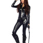 Wet Look Faux Leather Zipper Front Catsuit- Large - Black