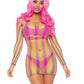 Rainbow Fishnet Long Sleeved Mini Dress - One Size - Rainbow