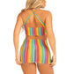 Rainbow Stripe Cross Over Mini Dress - One Size - Multicolor