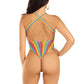 Rainbow Stripe Cross-Over Bodysuit - One Size -  Multicolor