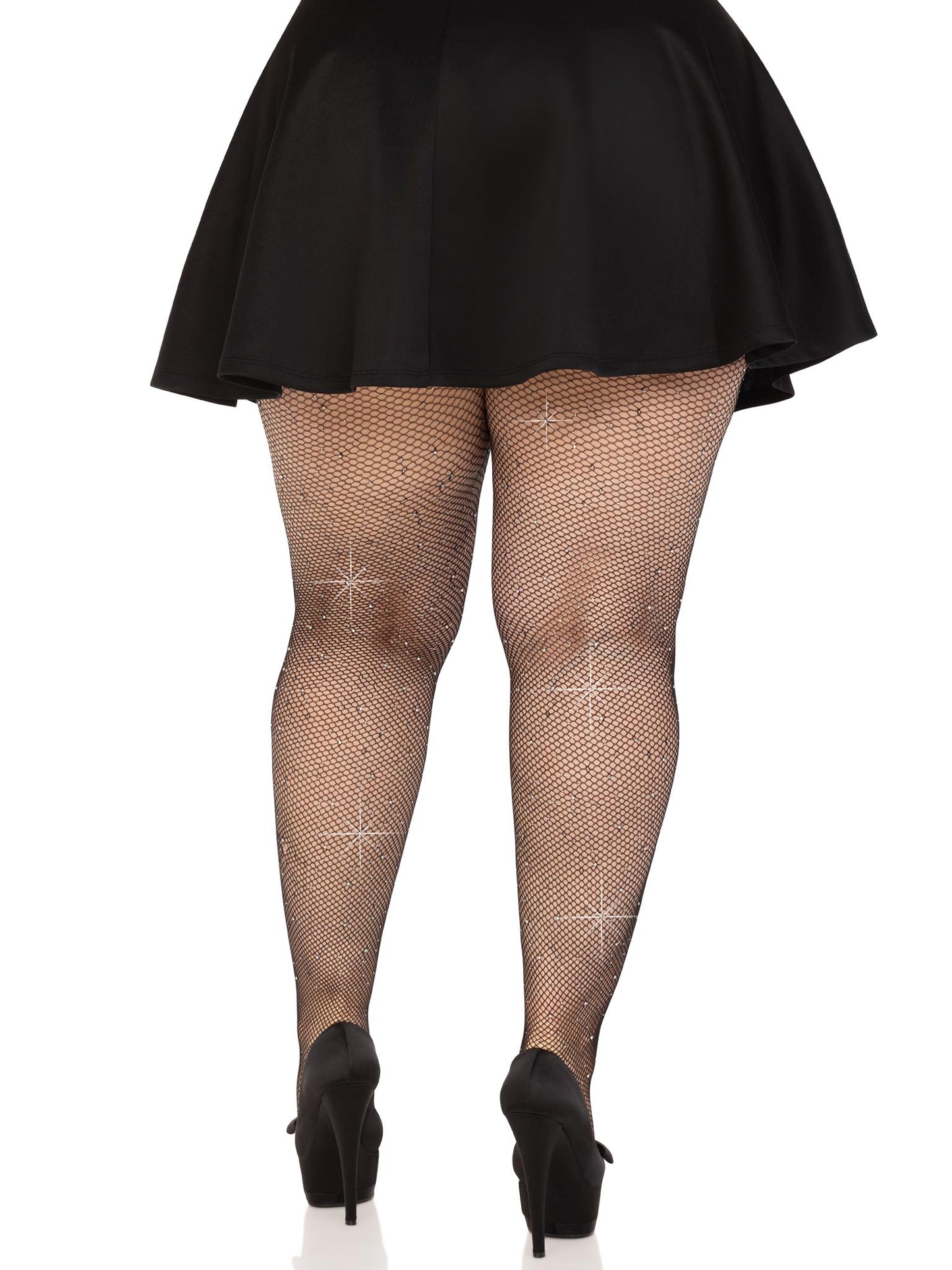 Colby Rhinestone Fishnet Tights - 1x/2x - Black