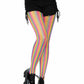 Neon Rainbow Striped Fishnet Tights - One Size -  Multicolor