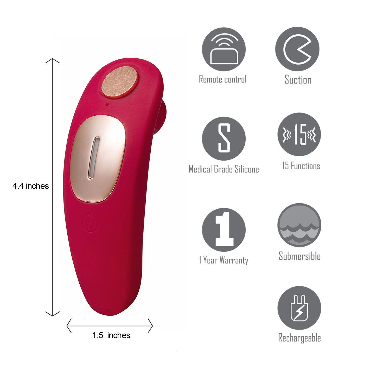 Remi 15-Function Rechargeable Remote Control   Suction Panty Vibe - Red