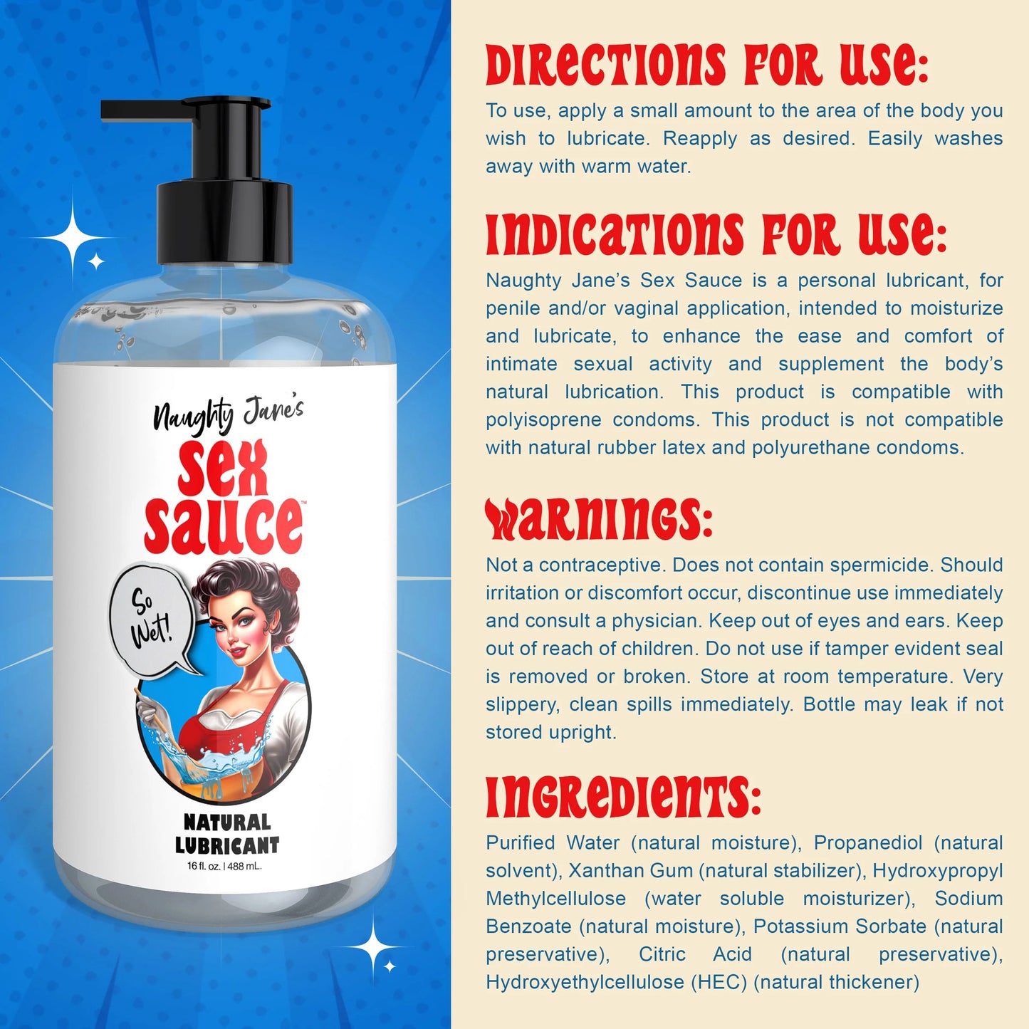 Naughty Jane's Sex Sauce Natural Lubricant 16oz