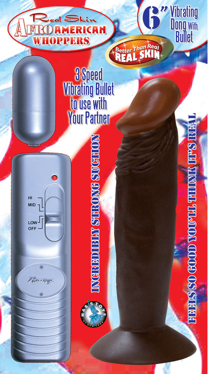 Afro American Whoppers 6 Inch Vibrating Dong With  Bullet - Brown