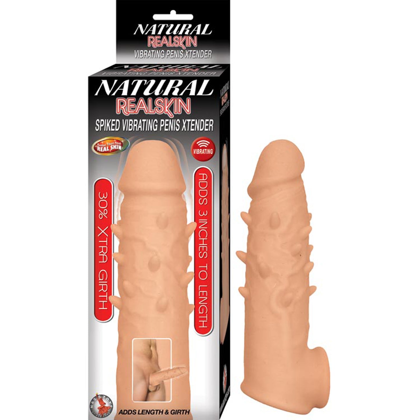 Natural Realskin Spiked Vibrating Penis Xtender - White