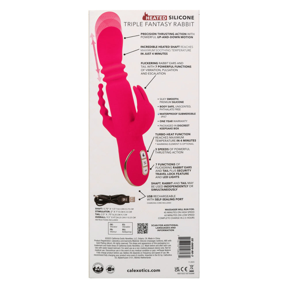 Jack Rabbit Signature Heated Silicone Triple  Fantasy Rabbit - Pink