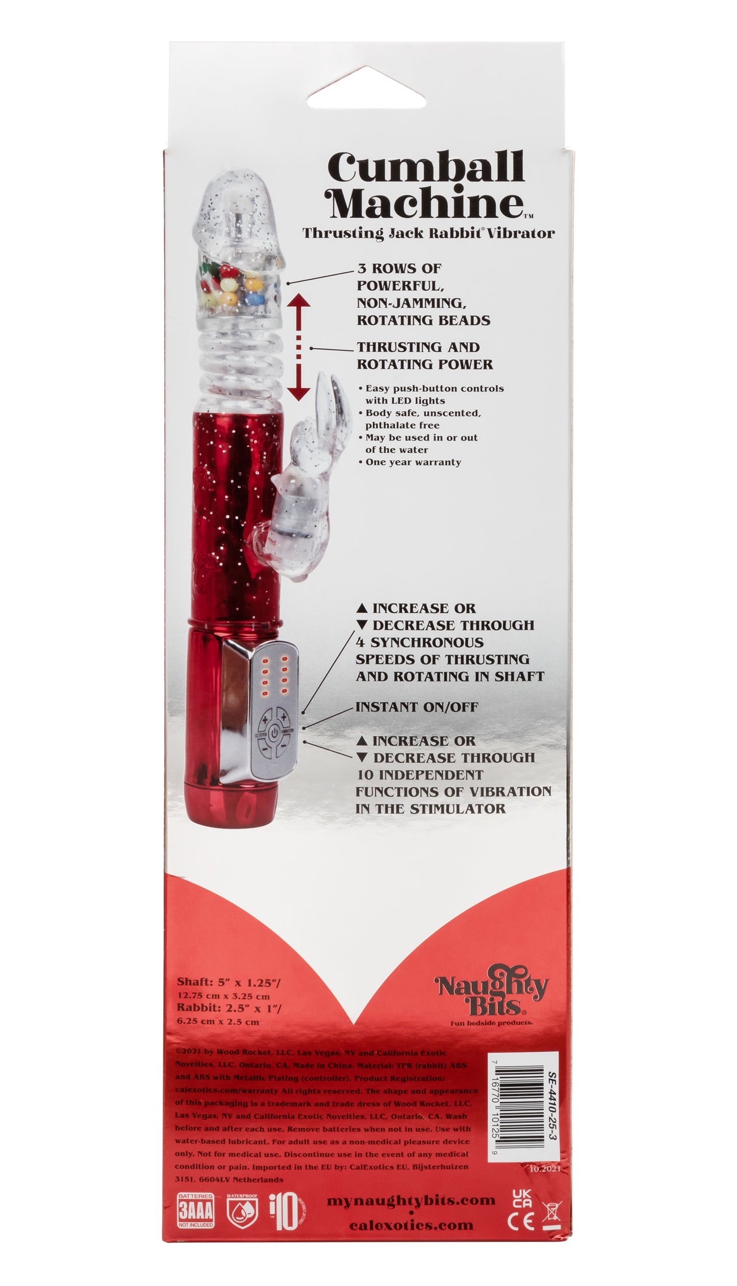 Naughty Bits Cumball Machine Thrusting Jack  Rabbit Vibrator - Red