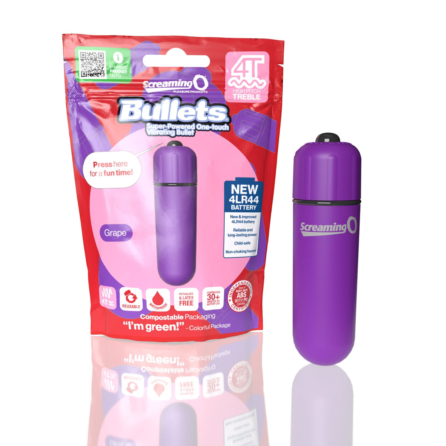 Screaming O 4t - Bullet - Super Powered One Touch  Vibrating Bullet - Grape