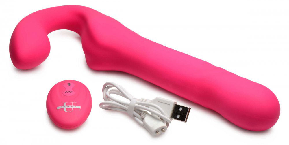 Mighty-Thrust Thrusting and Vibrating Strapless  Strap-on With Remote  - Pink