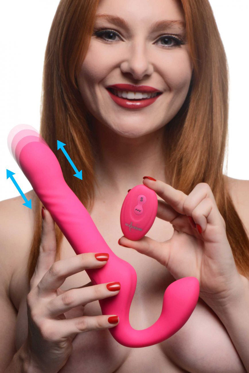 Mighty-Thrust Thrusting and Vibrating Strapless  Strap-on With Remote  - Pink