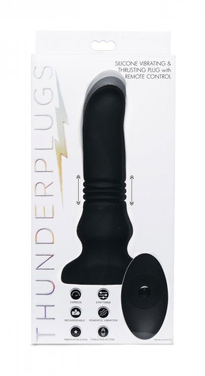 Thunder Plugs Silicone Vibrating and Thrusting Plug - Black