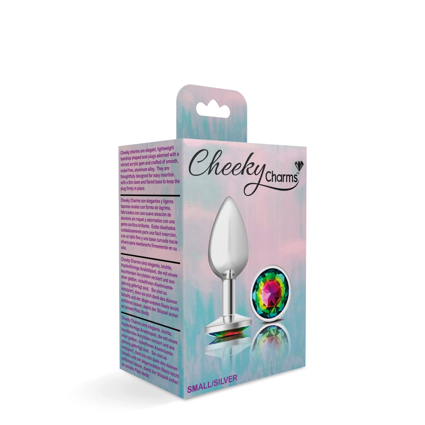 Cheeky Charms-Silver Metal Butt Plug- Round-Rainbow-Small