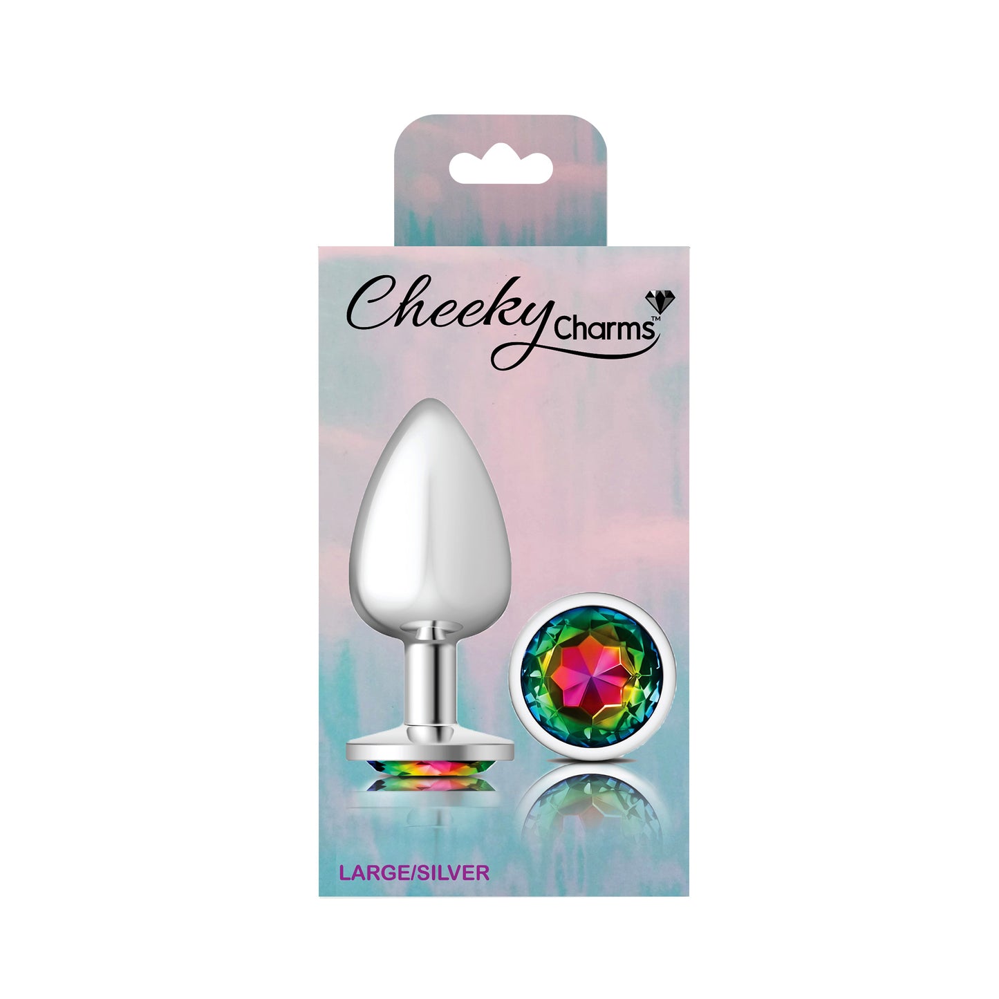 Cheeky Charms-Silver Metal Butt Plug- Round-Rainbow-Large