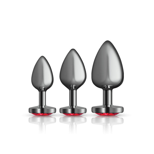 Cheeky Charms - Metal Butt Plug  Gunmetal - Heart Dark Red - Anal Trainer Kit