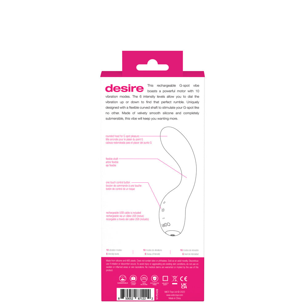 Desire Rechargeable G-Spot Vibe - Pink