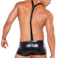Wet Look Suspender Shorts - One Size - Black