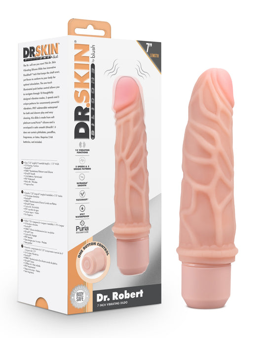 Dr. Skin Silicone - Dr. Robert - 7 Inch Vibrating  Dildo -Beige