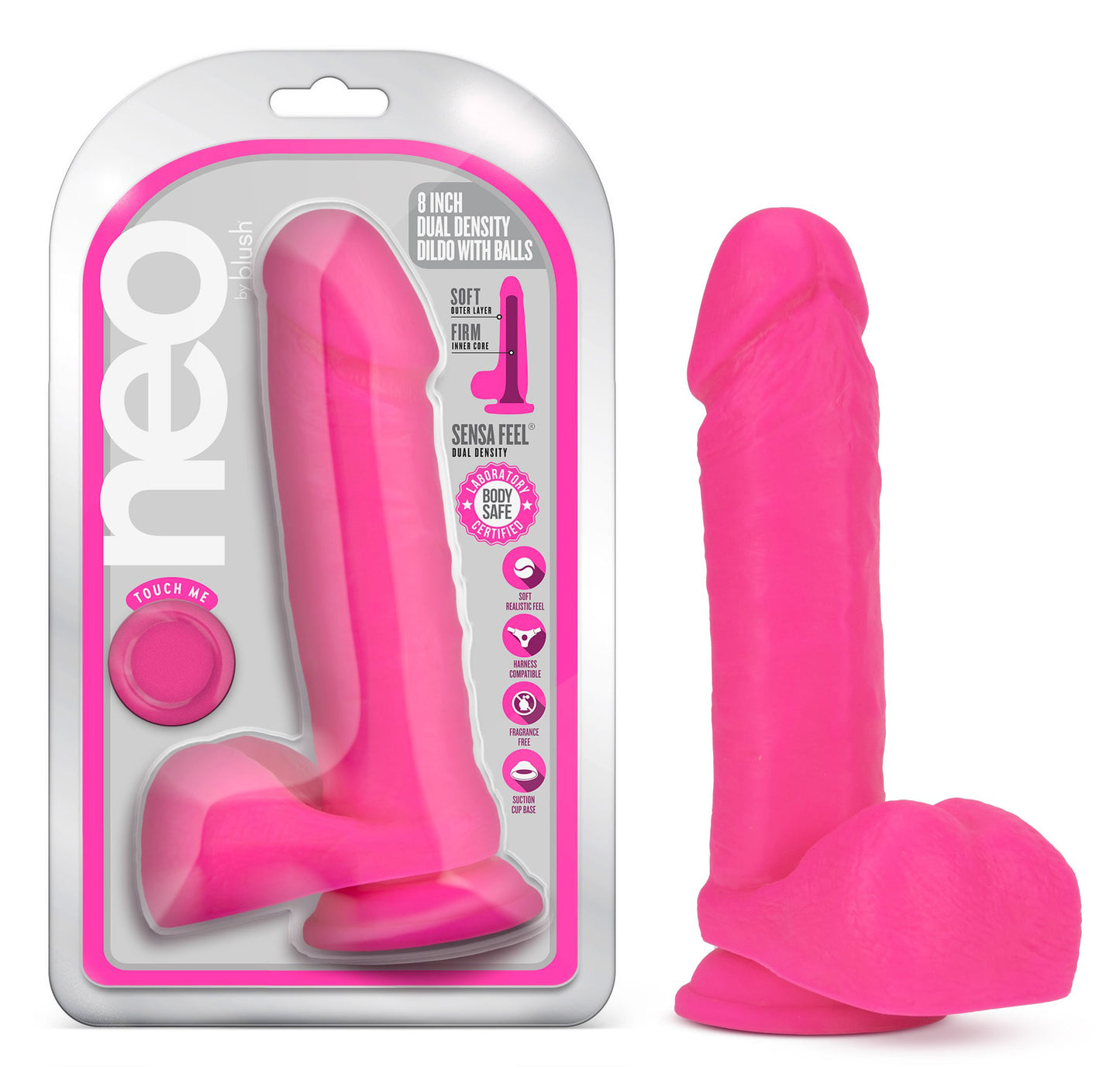 Neo - 8 Inch Dual Density Dildo - Neon Pink