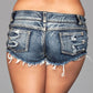 Medium Wash Denim Shorts With Distressed Details on Front and Back Pockets - Small