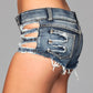 Medium Wash Denim Shorts With Distressed Details on Front and Back Pockets - Small
