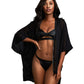 3 Piece Robe, Bralette & Thong Set - Medium -  Black