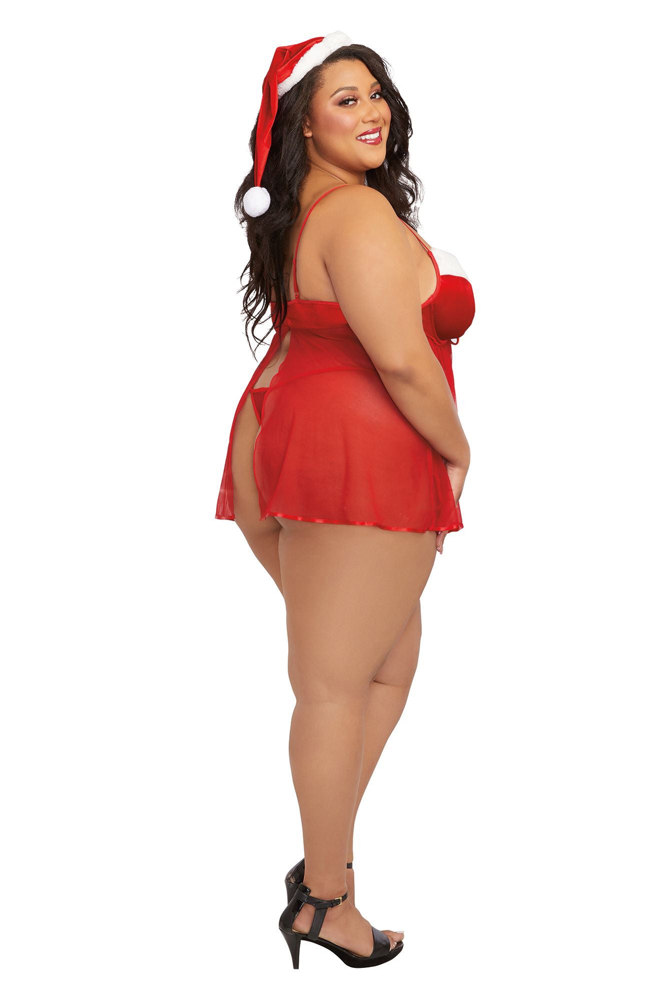 Santa Babydoll, Thong and Hat - 1x - Lipstick Red