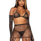 5 Pc Rhinestone Bikini Top G-String Garter   Skirt, Gloves and Stockings - One Size - Black