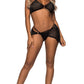 3 Pc Rhinestone Halter Bra Top, G-String Panty,  and Sarong - Medium - Black