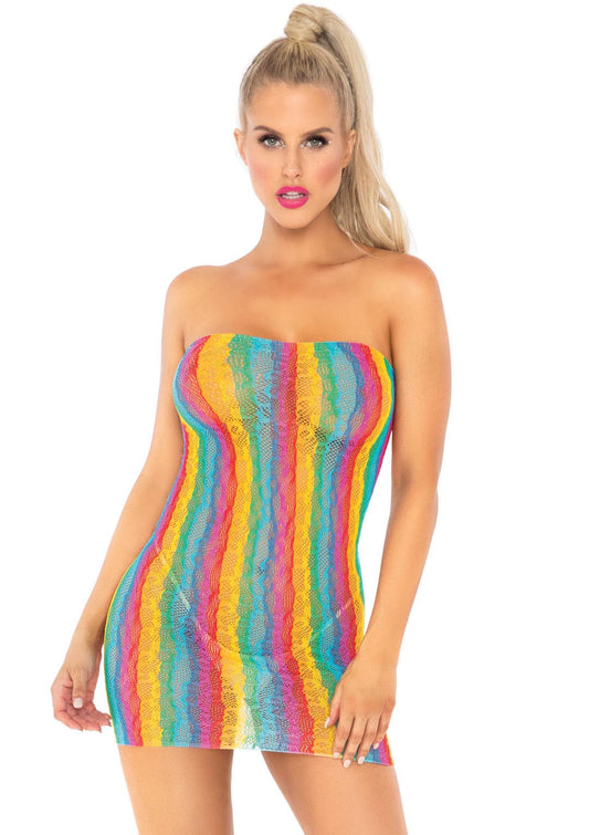 Rainbow Leopard Lace Tube Dress - One Size - Multicolor