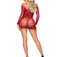 Crotchet Lace Long Sleeve Mini Dress - One Size - Burgundy