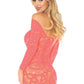 Crochet Lace Long Sleeve Mini Dress - Coral - One Size