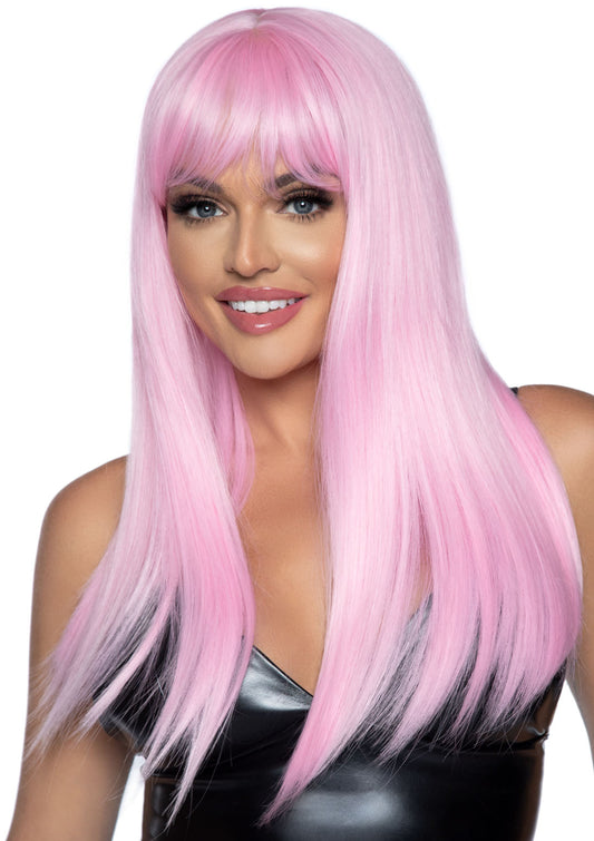 24 Inch Long Straight Bang Wig Pink