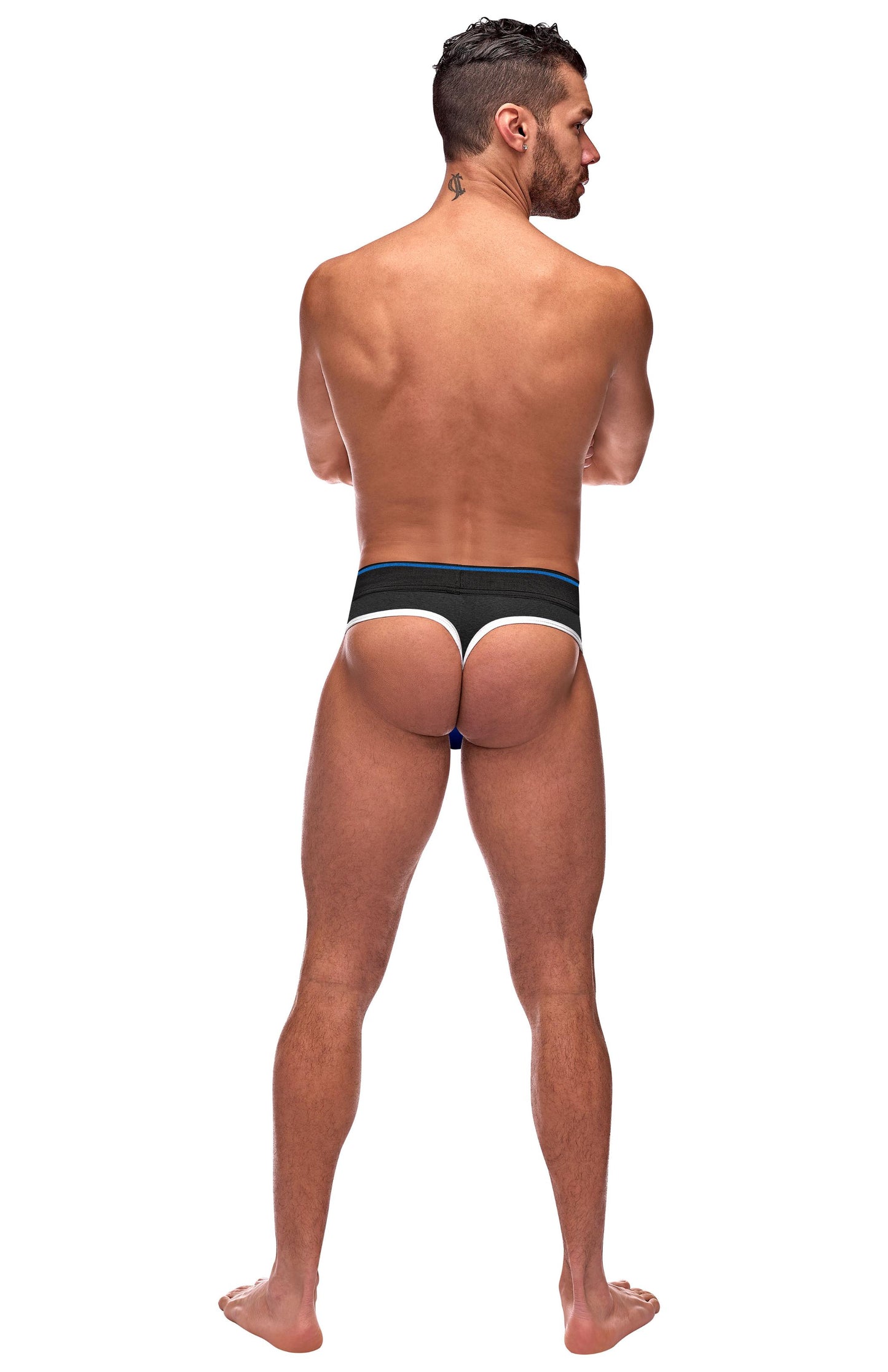 Retro Sport Panel Thong - L- XL - Black- Blue